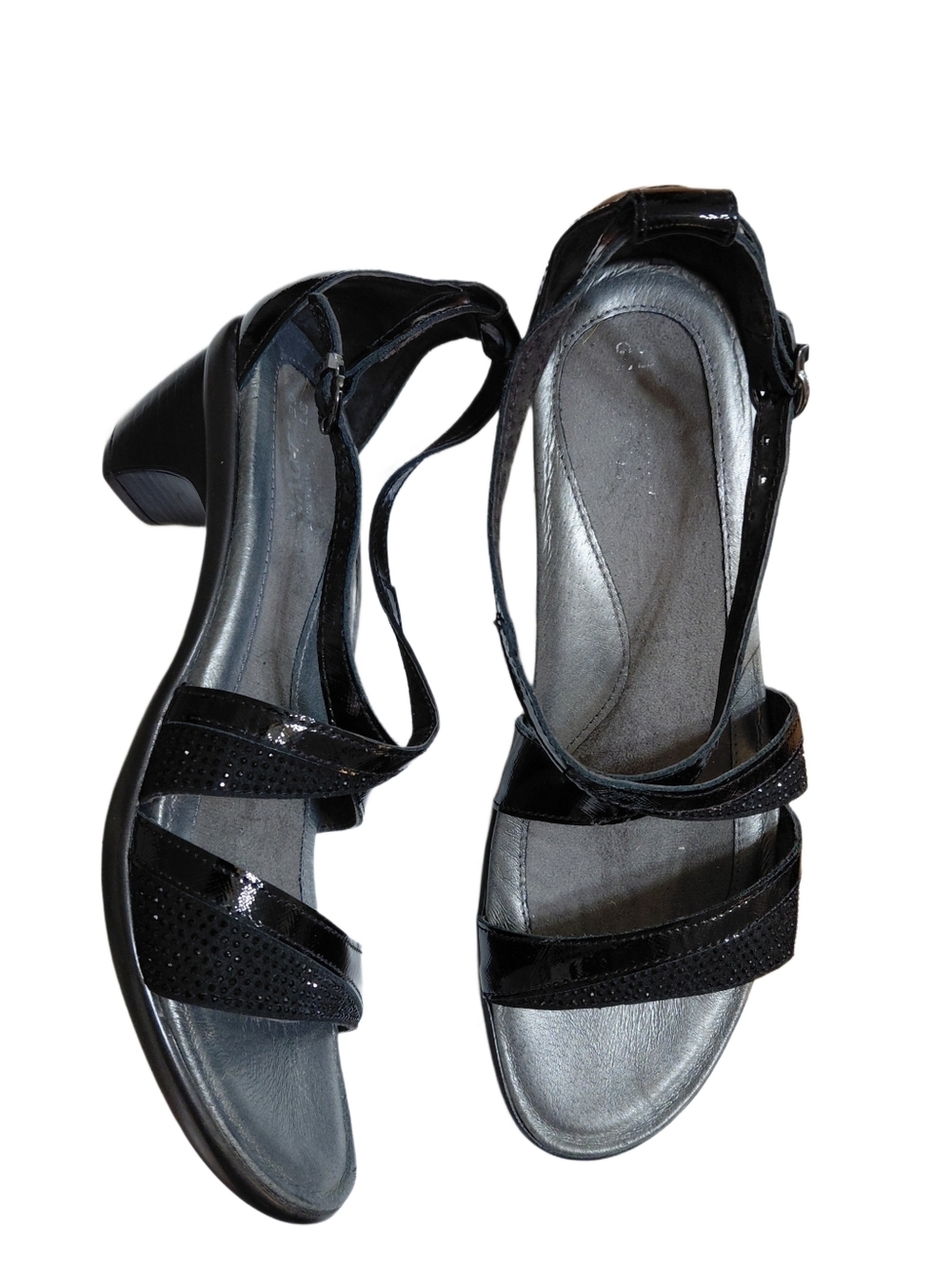 Naot Sparkling Black Patent Leather  Low-Heel Strappy Rhinestone Sandals 8-8.5